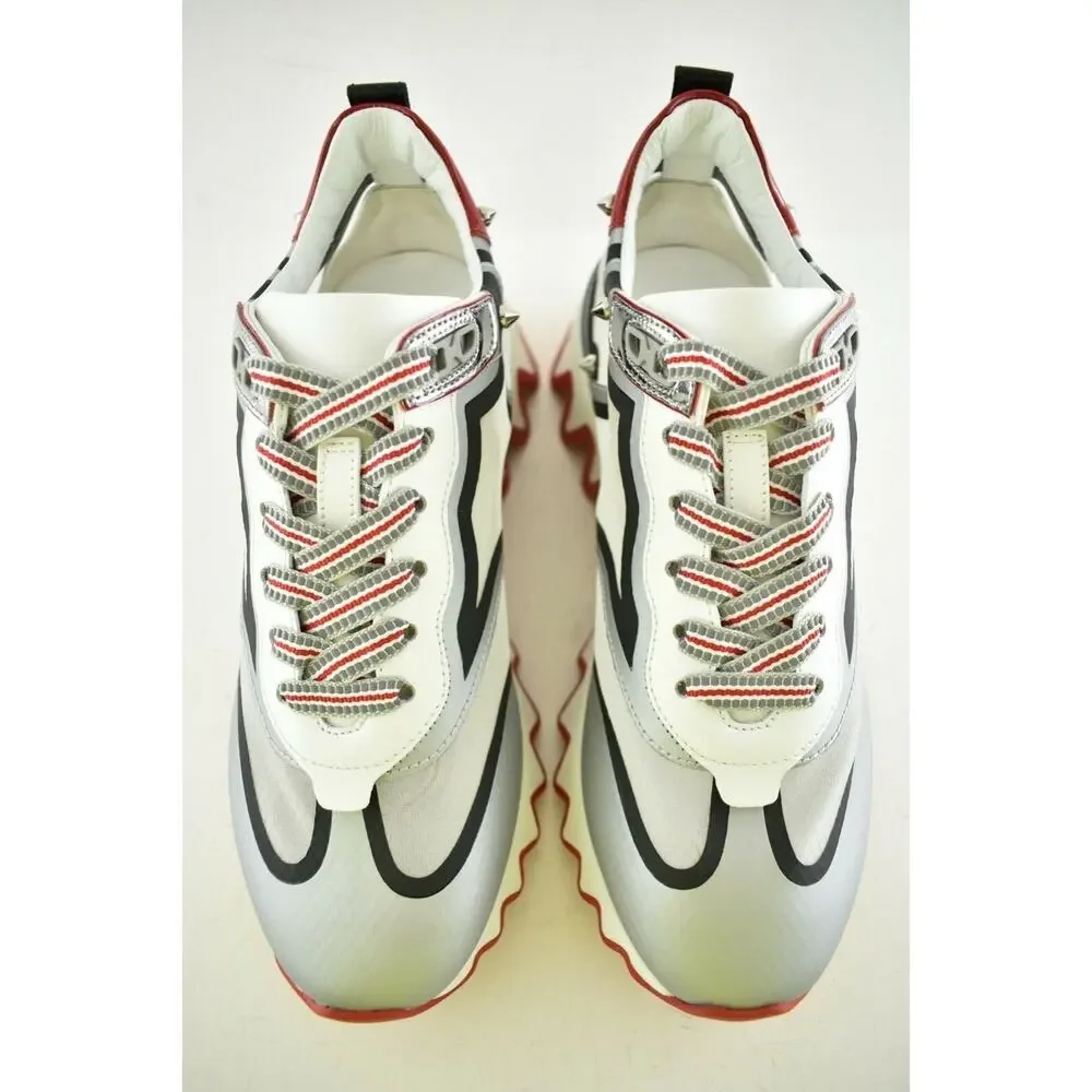 Christian Louboutin Sharkina Flat Silver Black Red Platform Low Top Sneaker 36.5